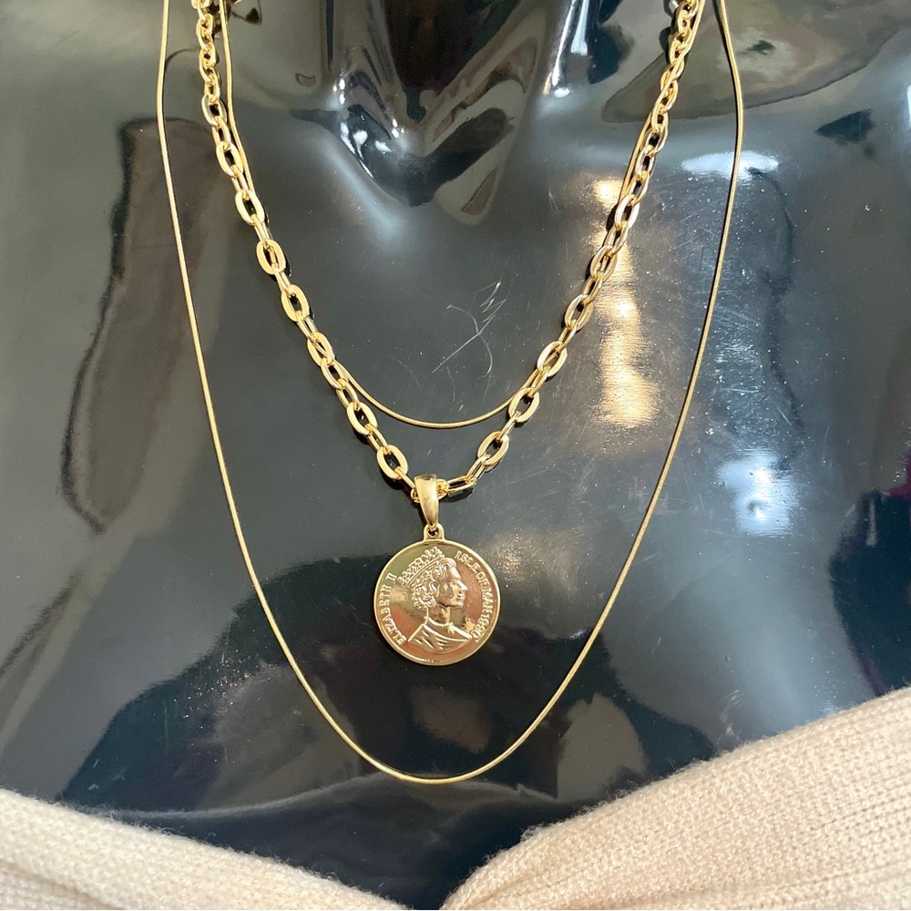 Layered Three Strand Coin Pendant Gold Filled Statement Necklace NWOT - Picture 4 of 8